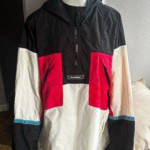 Playboy by PacSun Retro Windbreaker Pull Over Hooded Jacket Size Large